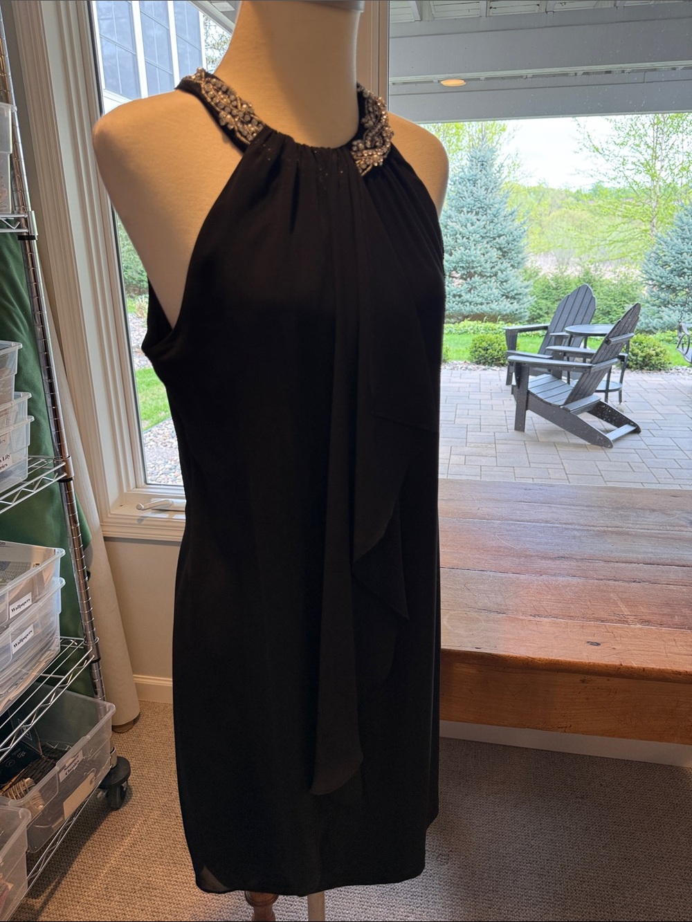 Adrianna Papell Black Halter Dress with Beaded Neckline